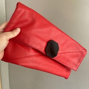 Gorgeous fire engine red oversized jumbo fold-over clutch all leather